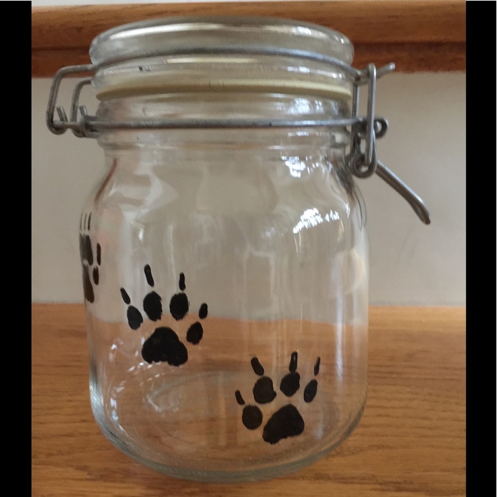 Treat Jar with PawPrints, Mason Jar, attached lid